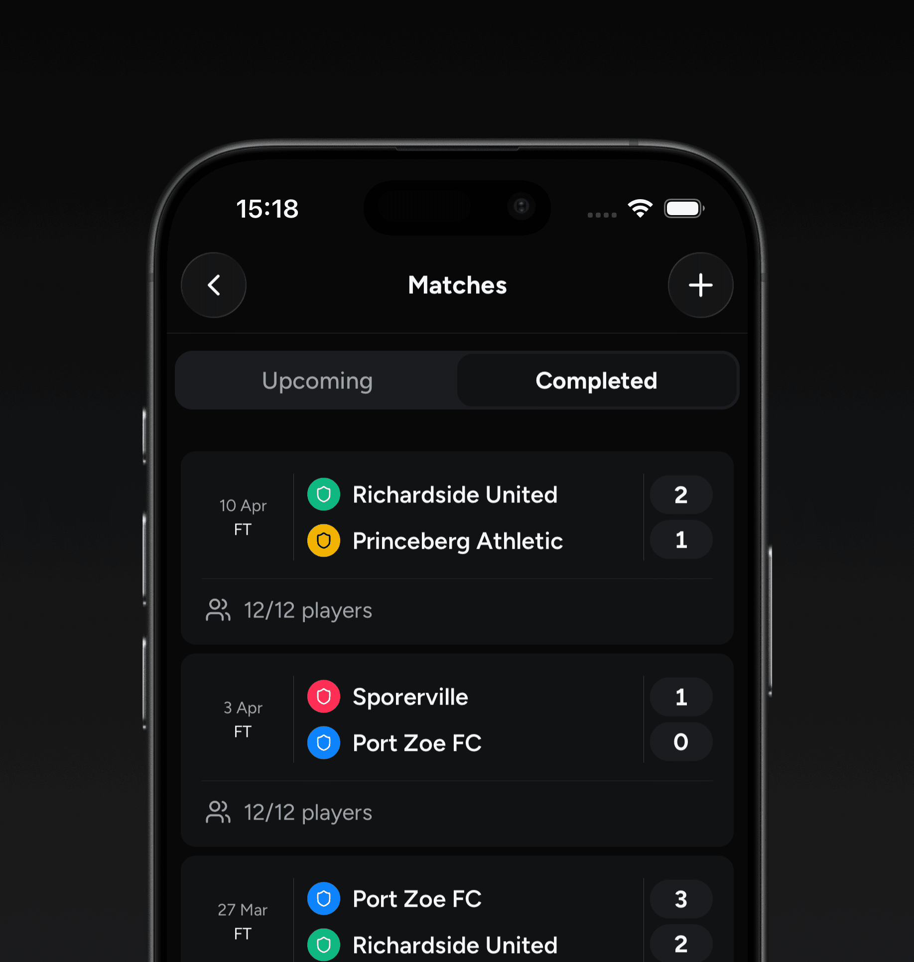 Teamsheet match scheduling screen with fixture details
