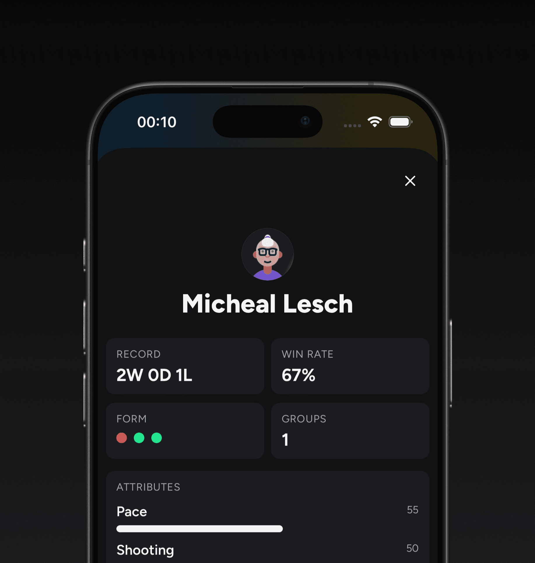 Teamsheet player tracking screen showing squad member status